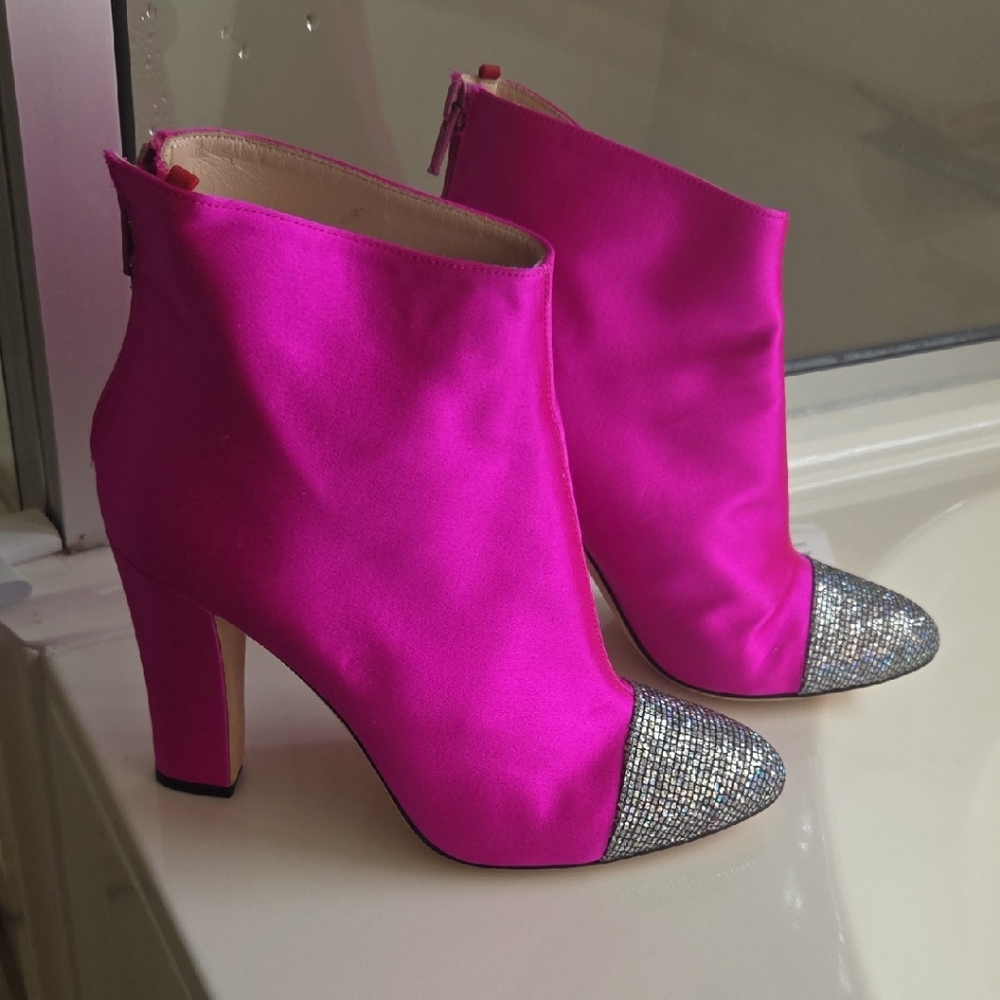 NWOT Pink Ankle Boots with Silver Toe Cap
